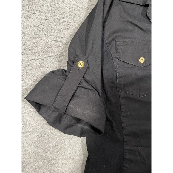 Jones New York Sport Woman Black Button Collared Shirt Stretch Roll Tab Size 1X - Picture 4 of 9